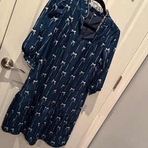 Navy Blue Dress with White Floral Print